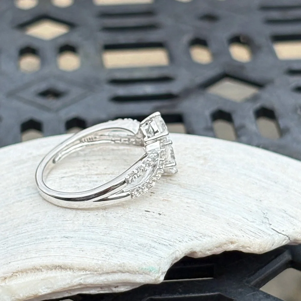 Genuine Lab Created 1.60 ct White Sapphire Bypass Ring Size 7 Sterling Silver